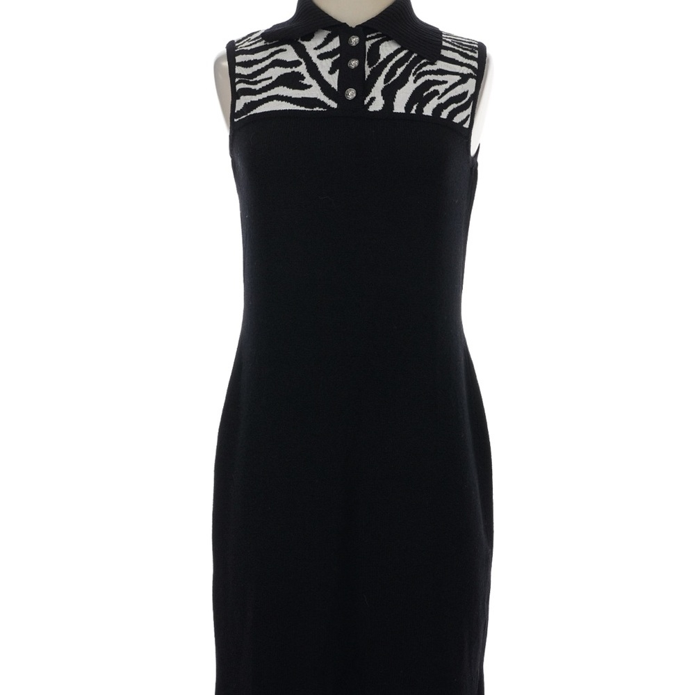 St. John Sport Sleeveless Black Knit Dress with Zebra Yoke
